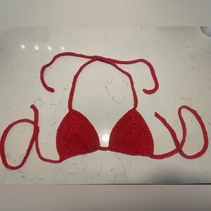 Red Handmade Crochet Bikini Top